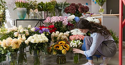 Blomsterhandler sorterer blomster