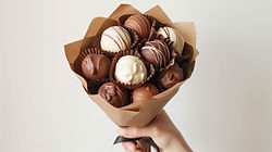 Bouquet of chocolate bonbons arranged to look like art