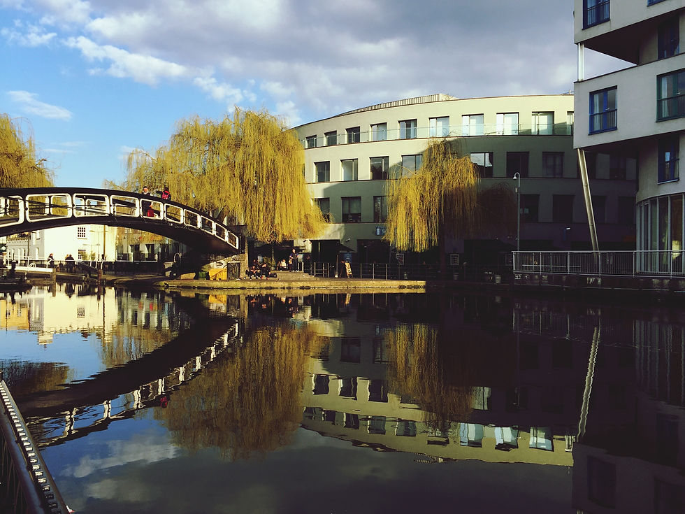 Canal view and footbridge in Reading town centre for local event promotion