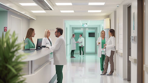 Personnel hospitalier dans le couloir