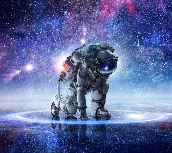Astronauta in ginocchio