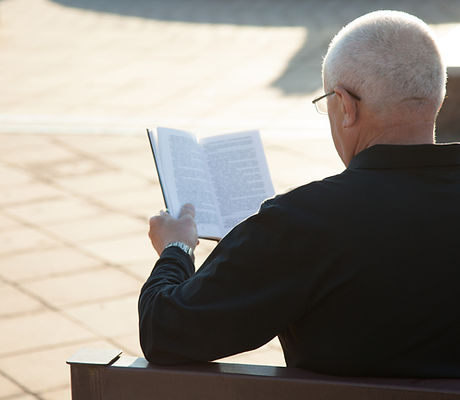 A Man Reading a Book Outdoors