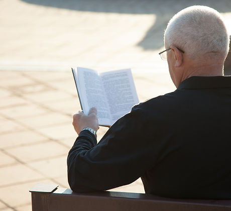 A Man Reading a Book Outdoors