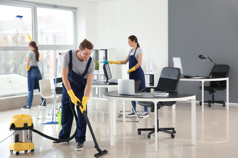 People cleaning an office