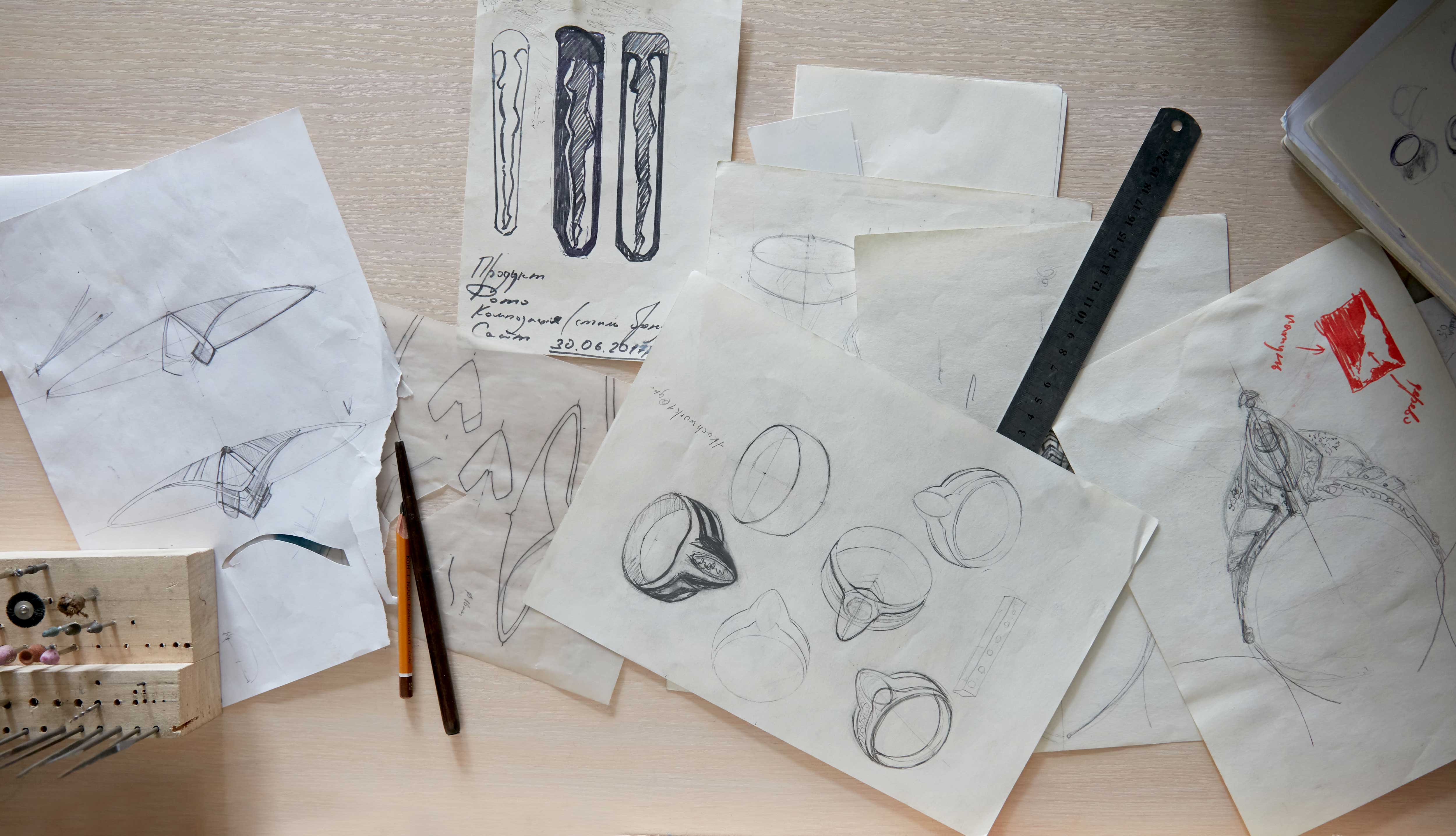 Jewelry design sketches and drawings