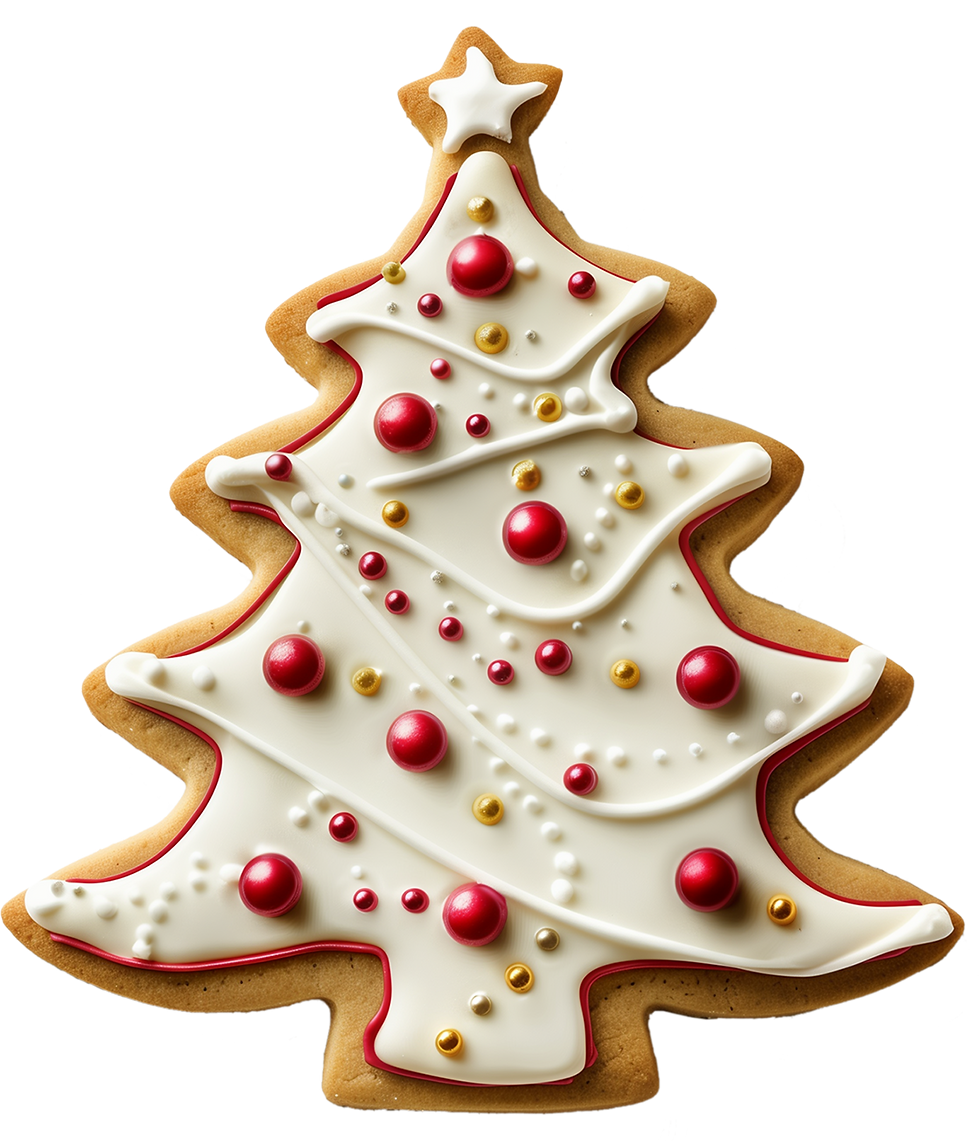 Frosted and decorated Christmas tree cookie