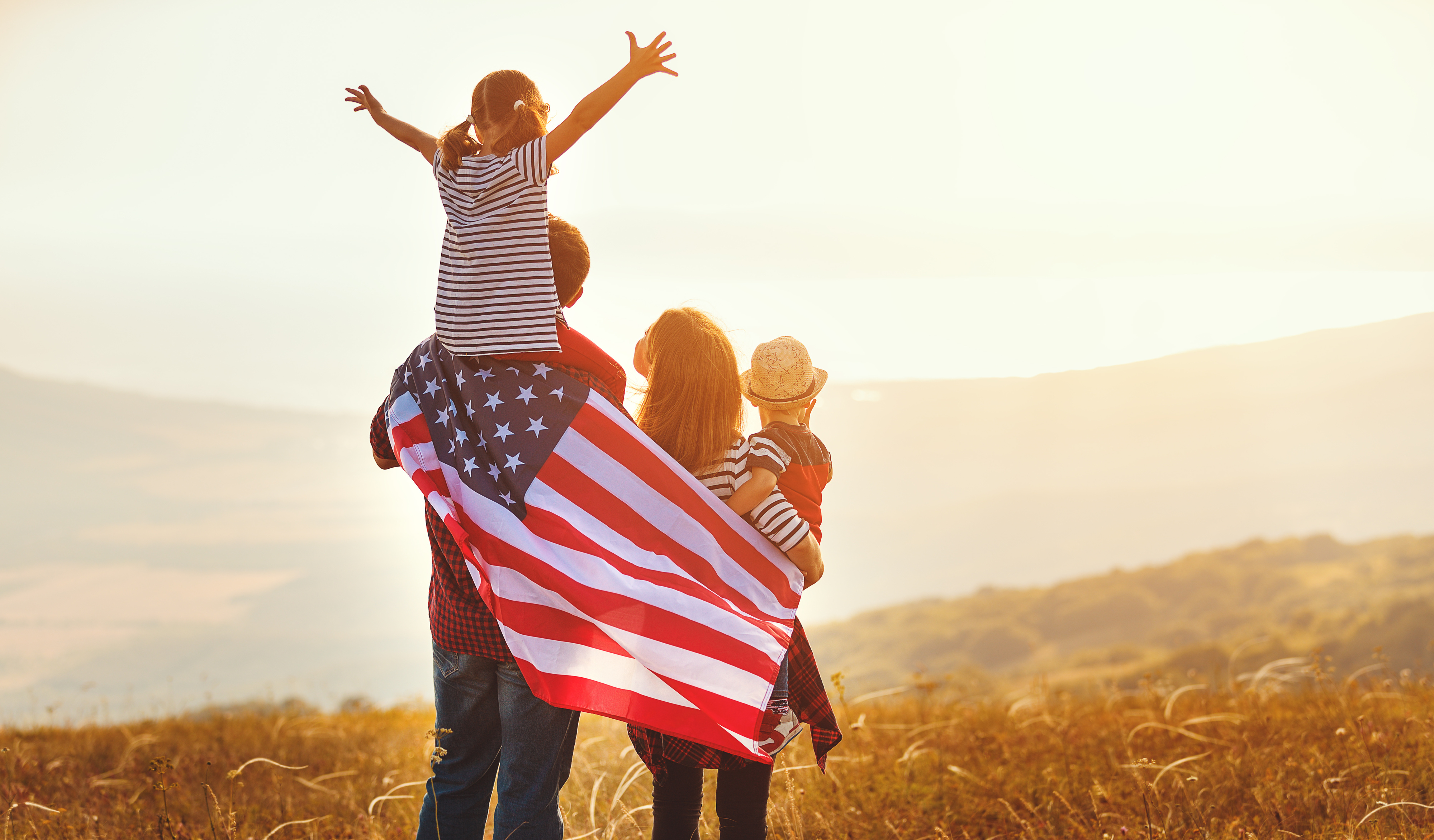 Family with American Flag