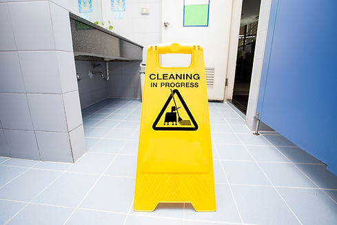 cleaning progress caution sign in toilet