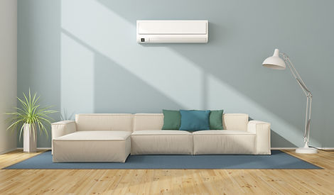 Blue modern living room with white sofa and air conditioner - 3d rendering