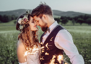 Romantic wedding couple outdoors