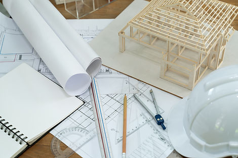 Close-up of Architect engineer drawing plan on blueprint with architect equipment