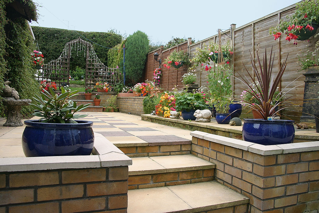 Showing terrace and patio and brick garden walling