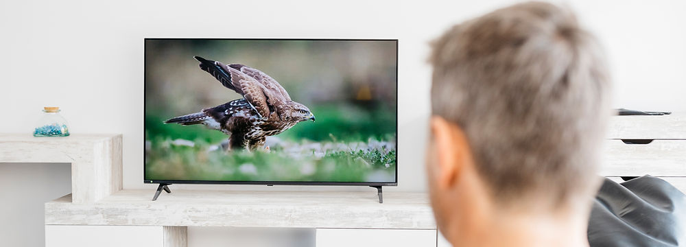 A man watching a TV