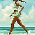 Woman Walking by Beach