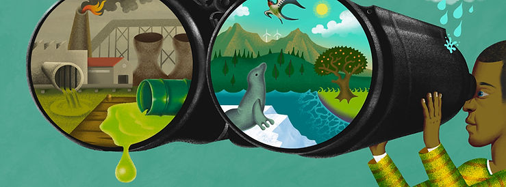 Binoculars looking at animated outdoor scenes