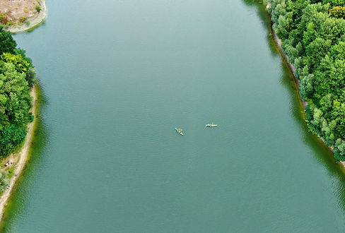 Kayakers on forest lake