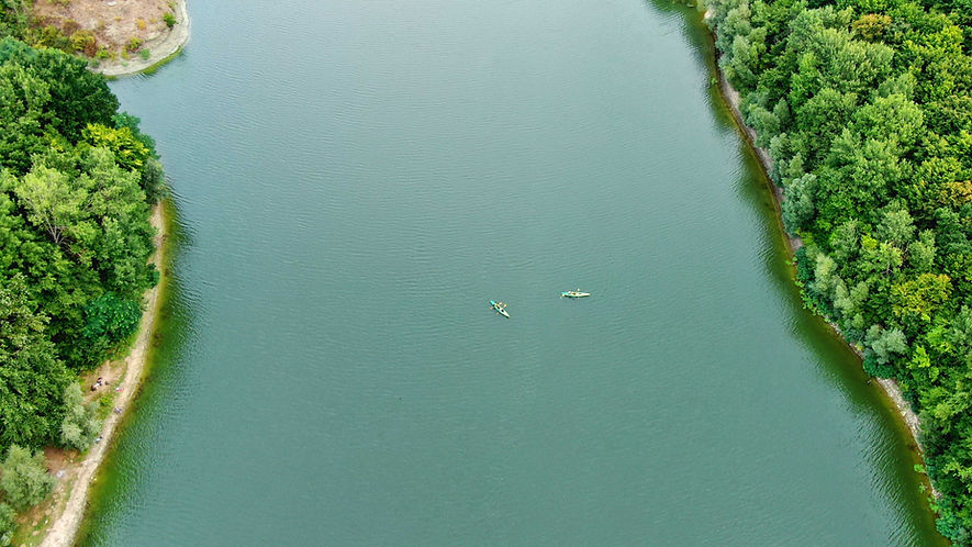 Kayakers on forest lake