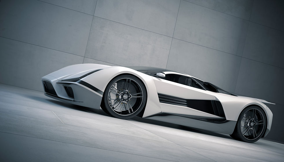 A white sports car against a concrete background. This car is designed, modelled and rende
