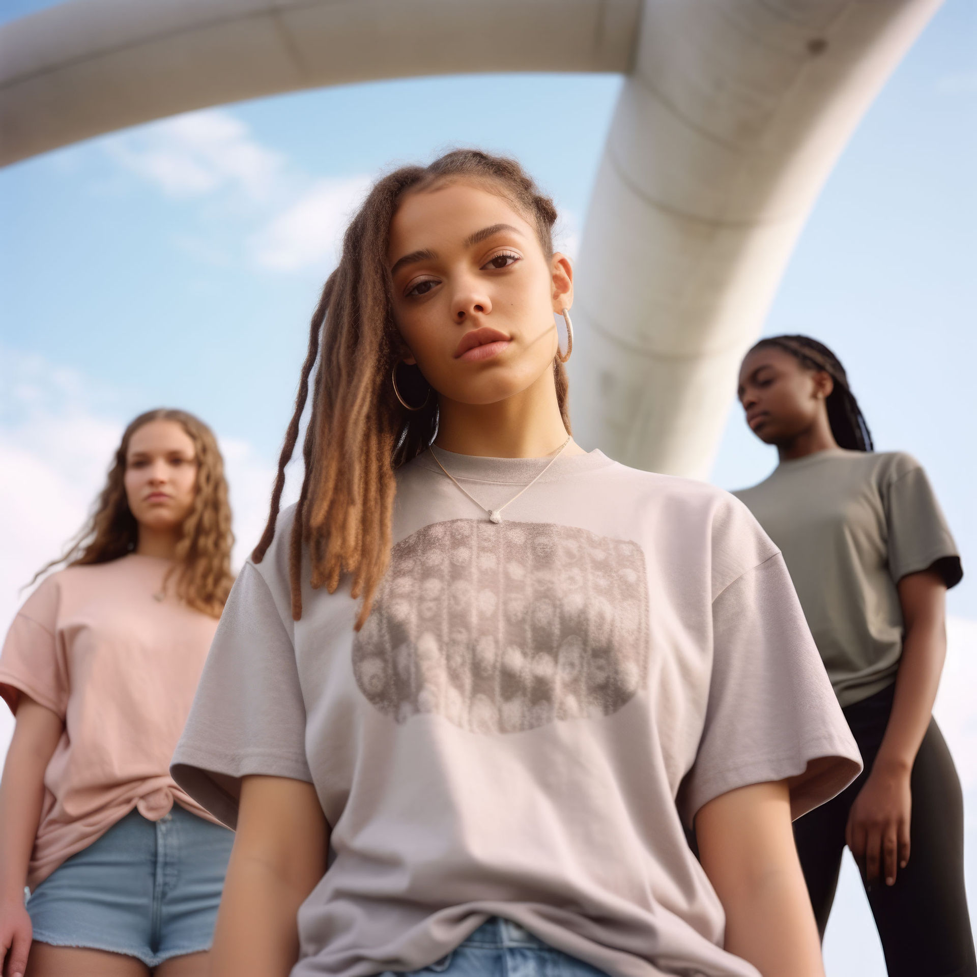 Young ladies in comfortable wearable graphic art