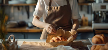 Baker Wrapping a Fresh Croissant