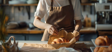 Baker Wrapping a Fresh Croissant