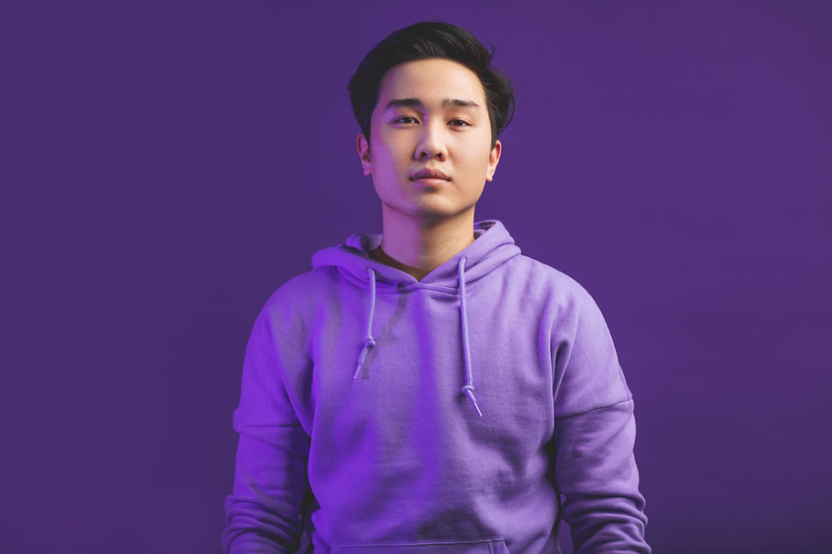 A guy in a purple hood