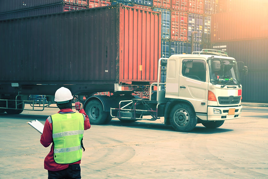 Dock Worker Talking on Walkie-talkie