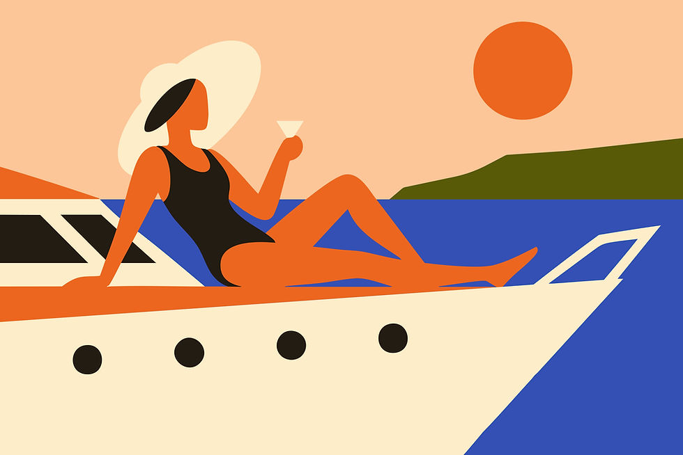 Donna che si rilassa sullo yacht