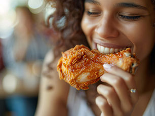 woman eating chicken