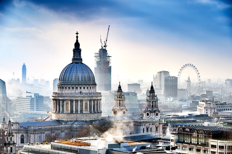 London Skyline featuring St Paul's Cathedral with the River Thames, Big Ben, The London Ey