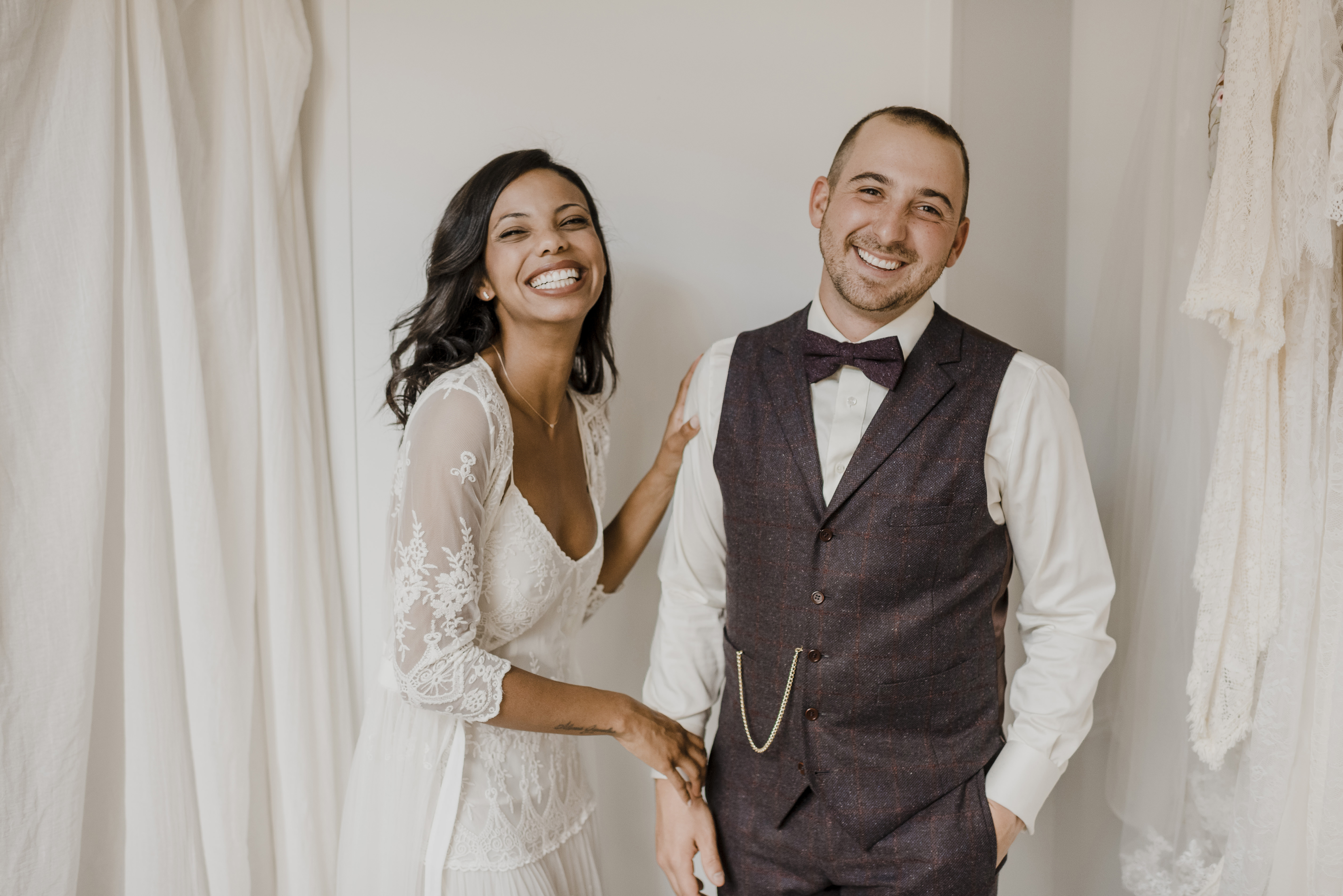 Smiling wedding couple