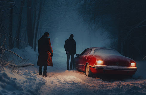 Pair on a Snowy Road