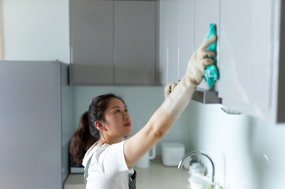asian Woman Cleaning Kitchen Counter