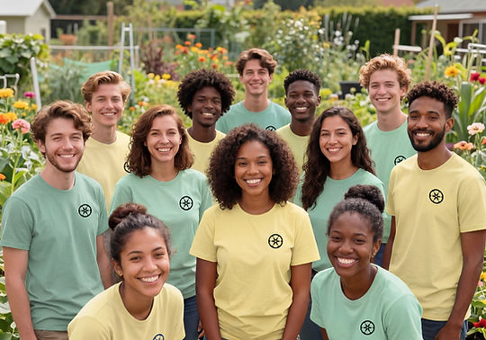 A group of volunteers smiling outdoors