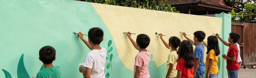 Niños pintando la pared