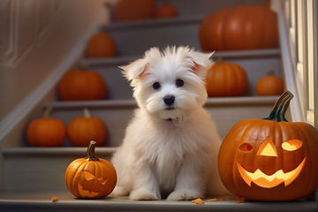 Puppy With Pumpkins