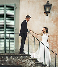 Pareja, en, escaleras