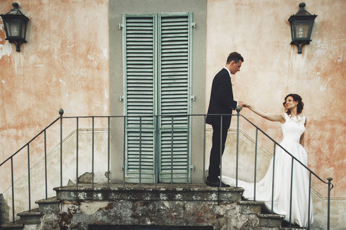 Couple on a stairway