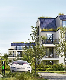 Wohngebäude mit Solarmodulen