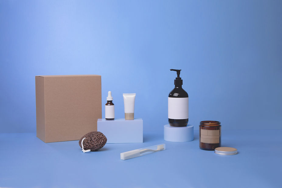Beauty Products with a blue background