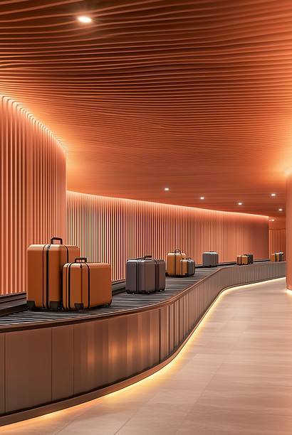 Luggage on a long counter