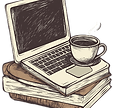 Esboço de laptop e café