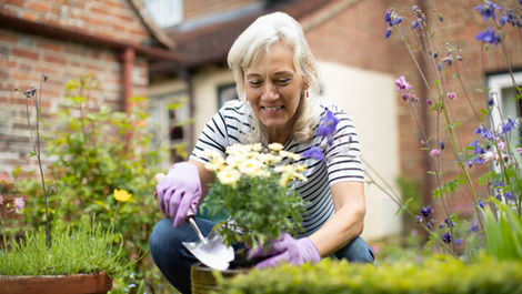 Lady working in her garden. 