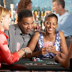 Couple enjoying learning and playing poker