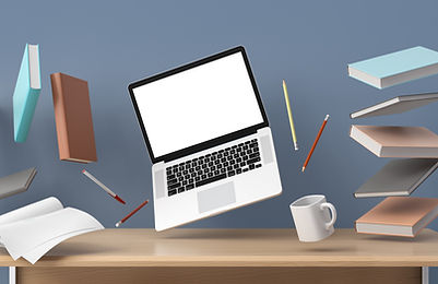 outils de travail ordinateur stylos cahiers livres et tasse de café
