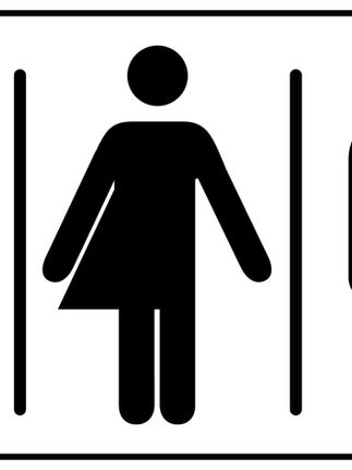 Restroom sign displaying male, female, and gender-inclusive figures, representing transgender visibility, inclusion, equality, and acceptance.