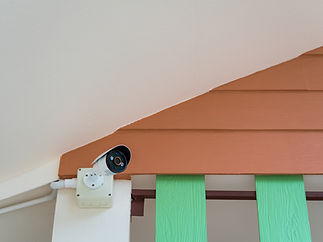 CCTV security camera under roof of the house