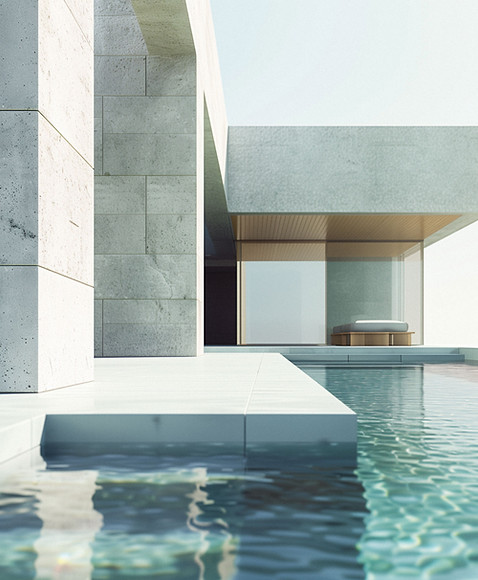Arquitectura moderna junto a la piscina