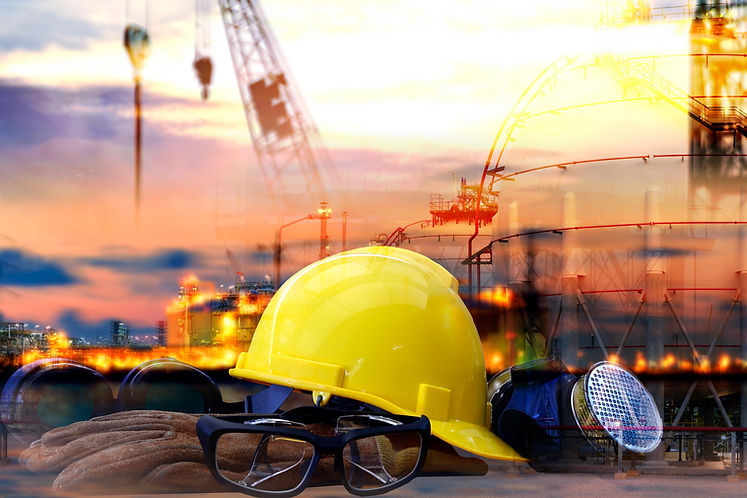 Double exposure of Standard construction safety and construction site background