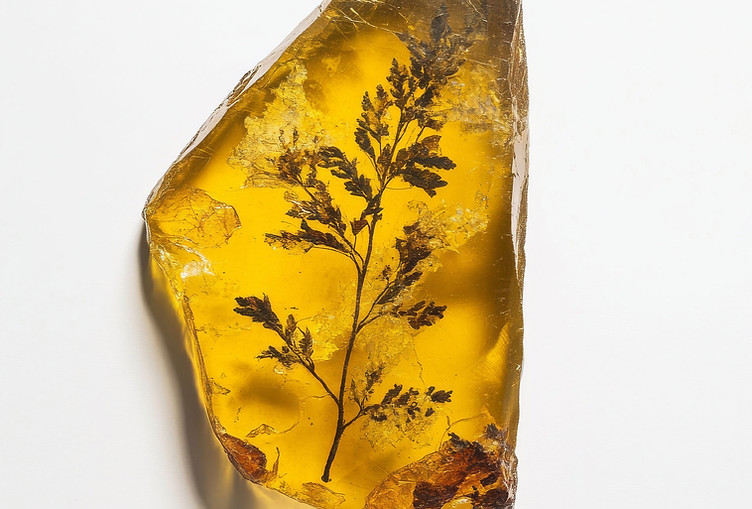 Fossilized Leaf in Amber